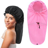 2 Pcs Large Shower Cap For Braids  Extra Long Shower Cap For Women Long Hair & Locs  Waterproof Hair Bonnets For Dreadlocks Drawstring Bath Caps For Women & Men (Black  Pink)