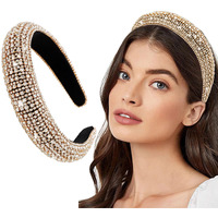 Wecoe 1Pc Rhinestone Headband Women Girls Thick Padded Headband Bling Glitter Sparkly Gold Diamond Headband Fashion Head Band Holiday Formal Homecoming Hair Accessories For Women Girls Gifts