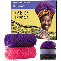 African Net Sponge Authentic - 2 Pieces Exfoliating Body Scrubber Bath Sponge - Back Scrubber Washcloth For Shower With Travel Bag - Real African Scrub Exfoliator Body Care Bathing Accessories