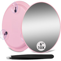 10X Makeup Magnifying Mirror  Large 10X Makeup Magnification Mirror  Round Magnifying Mirror  Compact 6'' Travel Magnifying Mirror With 3 Suction Cups  10X Handheld Travel Magnified Mirror & Tweezers