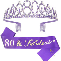 Cieher 80Th Birthday Crown + 80 & Fabulous Birthday Sash  Purple 80Th Birthday Decorations For Women 80Th Birthday Gifts For Women  Purple 80Th Birthday Party Decorations Happy 80Th Birthday