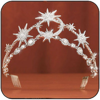 Gortin Star Moon Crown Silver Bride Wedding Headband Rhinestone Tiara Goddess Headpiece Bridal Hair Accessories For Women
