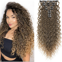 Flufymooz 9Pcs Clip In Hair Extensions 22 Inch Curly Hair Extension Long Soft Synthetic Hairpieces For Women (Ash Brown To Blonde)