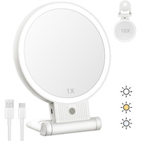Lukymiro 1X 10X Lighted Makeup Mirror  Rechargeable 8"" Vanity Magnifying Mirror With Lights 3 Color Setting  2 Sided Led Vanity Folding Cosmetic Desk Mirror  Hanging Magnification Mirror With Handle
