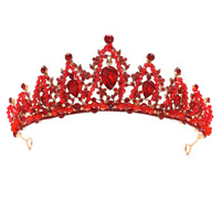 Forseven Crystal Wedding Crown Rhinestone Headband Princess Birthday Party Tiaras Bridal Wedding Accessories (Red)