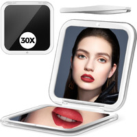 Compact Mirror  30X Magnifying Mirror  Square Travel Makeup Mirror  3.3X3.3 Inch Small Pocket Mirror  2-Sided Travel Essential Mirror  Women's Magnetic Portable Mirror With Precision Tweezers  Black
