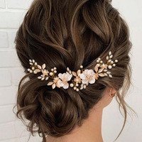 Earent Bride Wedding Flower Hair Vine Gold Crystal Hair Piece Bridal Bridesmaid Pearl Hair Accessories For Women