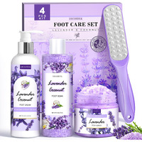 Foot Soak Set Feet Callus Remover Pedicure Set - Lavender Foot Soak Salts Foot File Foot Scrub & Urea Foot Cream Pedicure Supplies For Dry Cracked Feet Foot Spa Kit For Women