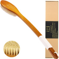 Icandoit-17.71Inch Natural Boar Bristles Anti-Slip Curved Long Handle Bath Brush Bent Handle Shower Scrubber For Exfoliating Shower Back Brush