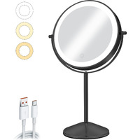Aumvum 8"" Vanity Mirror With Lights Rechargeable  1X/10X Magnifying Mirror With Light Double Sided Touch Screen 3 Colors 54 Led Lights Brightness Adjustable 360 Rotation For Bedrooms
