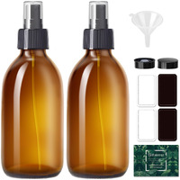 Tecohouse Amber Glass Spray Bottles 8.8 Oz  2 Pack Empty Spray Bottle For Essential Oils  Small Glass Bottles For Cleaning Solutions  Plants  Hair With Durable Nozzle  Labels  Funnel
