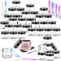 Motbach 35 Pcs 20G Empty Plastic Containers With Black Lids Small Makeup Sample Containers 0.7Oz Small Sample Pot Jars Round Travel Cosmetic Jars With Spatulas For Liquid Sample Powder Cream Lotion
