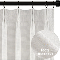 Topfinel Pinch Pleated Curtains 96 Inch Long  100% Blackout Thermal Insulated Natural Linen Pinch Pleat Viral Drapes With Hooks Rings 2 Panel Sets  Neutral Birch Ivory 8Ft Back Tab Window Curtains
