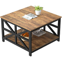 Greenforest Coffee Table With Storage For Living Room  Small Square Center Tables With Seamless One-Piece Tabletop Farmhouse Style  Walnut