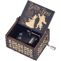 Ddjbdb Beauty Music Box Beast  18 Note Mechanism Antique Carved Wooden Hand Crank Musical Box Crafts Valentine Christmas Birthday Gift For Her Wife Girlfriend