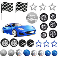 28 Pcs Blue Racing Wheel Cake Topper Tyre Cake Decorations For Man Boy Kid Birthday Party Racing Theme Party Race Car Party Favor Supplies (02)