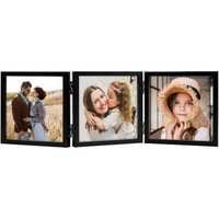 Orivan 5X5 Triple Picture Frame Hinged 3 Photos Folding Photo Frames With Glass Vertical Stand Frames  Black