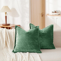 Cocoploceus Luxurious Velvet Euro Shams Decorative Throw Pillow Covers 26X26 Set Of 2 Solid Square Euro Pillow Shams For Sofa Couch Bedroom  Green