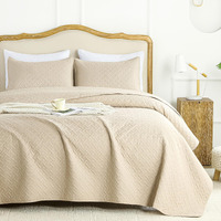 Flymme Beige Twin Quilt Bedding Set Thin Lightweight Bedspreads Modern Style Geometric Weave Stripe Pattern Soft Microfiber Bed Coverlet For All Season (1 Quilt  1 Sham)