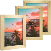Auear  6X8 Picture Frames Set Of 3  With Mat For 4X6 Or 6X8 Without Mat  Engineered Wood Photo Frames With Plexiglass  For Wall Or Tabletop Display (Gold)