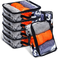 6 Pieces Large Clear Travel Packing Cube Clear Vinyl Zippered Storage Bags See Through Moving Bag Pvc Multipurpose Pouch With Handle For Suitcase Shirts Dress Storage (Black  11.8 X 10.2 X 3.9 Inch)