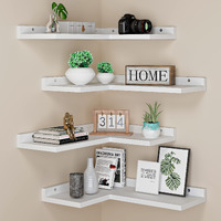 4 Tier Floating Corner Shelves White Set Of 4  Rustic Pine Wooden Floating Corner Wall Shelf For Wall D?Cor Storage  L Shaped Corner Shelf Wall Mount For Bedroom  Living Room  Bathroom  Kitchen
