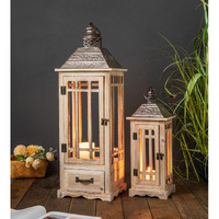Timris Large Rustic Wooden Metal Decorative Lantern Set Of 2  Modern Farmhouse Floor Candle Lanterns With Drawer  Indoor/Outdoor Hanging Lanterns For Home Decor (No Glass)