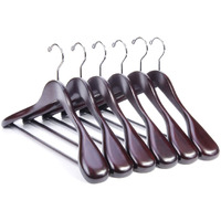Nature Smile Wooden Coat Suit Hangers Womans Wood Jacket Outerwear Shirt Hangers Anti Slip Bar With Screw 6 Pack (16 Inch Mahogany)