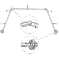 3/4 Inch Bay Window Curtain Rods  Usfook Telescoping Silver Curtain Rods For Bay Windows 36 To 72 Inches (Center Rod)  20 To 36 Inch (Side Rods)  Translucent Finials