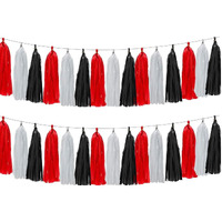 30Pcs Paper Tassels Garland Banner Tissue Paper Tassel Diy Hanging Paper Decorations Party Tassel Garland Decor Baby Shower Nursery Wedding Festival Baby Shower Decoration(30  White+Black+Red)