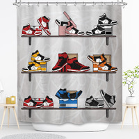 Svbright Retro Basketball Shoes Shower Curtain 60Wx72L Inch Sneaker Sports Footwear Theme Red Black For Boys Men Teens 12 Pack Hooks Polyester Waterproof Fabric Bathroom Bathtub Panels