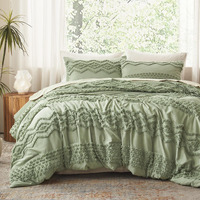 Luxudecor Sage Green Tufted Comforter Set King Size 3 Pieces Boho Shabby Chic Comforter Farmhouse Embroidery Bedding Set Soft Comforter For All Seasons (Sage Green  104''X90'')