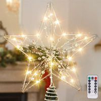 Aumayco Silver Christmas Tree Topper Star With 20 Pure White Led Lights And Pearl Beads  Remote Control Star Tree Topper For Christmas Tree Decorations And Xmas Holiday D?Cor  Battery Required