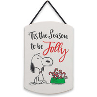 Peanuts Snoopy 'Tis The Season To Be Jolly Hanging Wood Wall Decor - Fun Snoopy Christmas Decoration For Home
