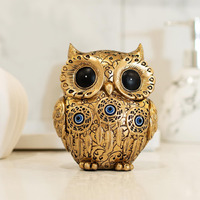 Owl Statue Home Decor Accents With Evil Eye.Gold Owl Decor For Bookshelf Bedroom Living Room Office Table And Shelf.Vintage Owl Figurines Gifts For Owl And Birds Lover.Cute Small Animal Sculptures.