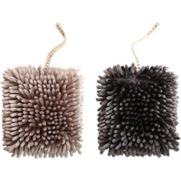 2 Pack Chenille Hanging Hand Towel Balls Super Absorbent Microfiber Hand Towels Chenille Ball Soft Plush Quick-Drying Hand Towels With Hanging Loops For Bathroom Kitchen (Brown+Grey)