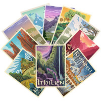 Liaumo 12Pcs Travel Middle Earth Landscape Posters  Nordic Painting Wall Art Collage Kit  Home Bar Office Decal Birthday Holiday Gifts Unframed Paper 11.2X16.5Inch