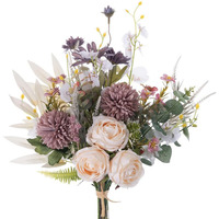 Peauley Artificial Fake Flowers Silk Table Arrangements Faux Plastic Floral Centerpieces For Home Kitchen With Roses  Dandelions  Chrysanthemum  Phalaenopsis  Eucalyptus  Sages  Orchids