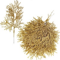 15 Pcs Gold Glitter Artificial Cedar Sprigs Picks Faux Cedar Branches Stems Christmas Tree Picks Sprays 15.4"" H For Gold Christmas Tree Wreath Wedding Bouquet Winter Seasonal Holiday Decoration