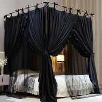 Aiooo 4 Corners Post Princess Curtain Bed Canopy Double Layer Cozy Mosquito Net Mesh And Cloth For Girls Adults Bedroom Decoration (Double-Black/Black  78"" W*86"" L*82""*H/(King))