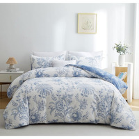 Nayoroom Floral Duvet Cover Set Queen Size Cottagecore White Blue Flower Leaf Comforter Cover 3Pcs Soft Breathable Microfiber Pastoral Garden Aesthetic Bedding Set With Zipper Closure
