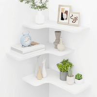 Homode Corner Floating Shelves  Set Of 3 Corner Wall Shelves With Wire Hole  L-Shaped Wood Hanging Storage Shelf For Wall Decor  For Bathroom Kitchen Bedroom  White