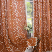 Terracotta Curtains 84 Inch Length Boho Farmhouse Curtains For Living Room 2 Panels  Linen Semi Sheer Vintage Farmhouse Printed Floral Curtains Burnt Orange Rustic Curtains Drapes