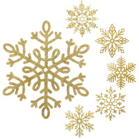 Large Snowflakes Ornaments 12"" Glitter Plastic Snowflake Decorations Giant Winter Christmas Hanging Decor Oversized Snow Flakes Ornaments For Indoor Outdoor Decor (Gold 12 Pack)