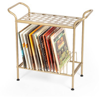 Ilyapa 2-Tier Record Player Stand - Gold Metal Vinyl Records Stand With Shelves - Vinyl Player Table With 14 Slots