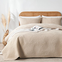 Oarage Twin Quilt Bedding Set Soft Lightweight Beige Bedspread With Leaf Pattern Ultrasonic Microfiber Bed Coverlet For All Season (1 Quilt 1 Sham)