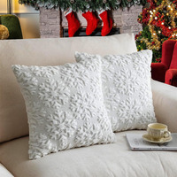 Christmas Pillow Covers 20'' X 20'' Set Of 2  Soft Faux Rabbit Fur 3D Embroidery Snowflakes Throw Pillow Covers For Holiday Christmas Decor Sofa  Couch  Party  Invisible Zipper  Skin-Friendly