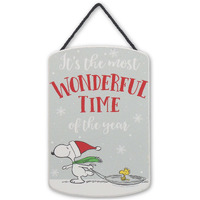 Peanuts Snoopy Most Wonderful Time Of The Year Hanging Wood Wall Decor - Fun Snoopy Christmas Decoration For Home
