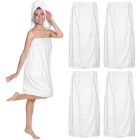 4 Pcs Spa Wrap Towel Wrap For Women Spa Robe With Adjustable Closure Elastic Top Lightweight Wraps For Bath Shower (White Square)