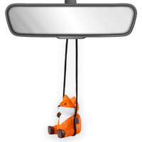 Vipbuy Handmade Wooden Swinging Fox Car Hanging Ornament - Cute Hand Carved Painted Wood Fox Figurine Car Mirror Hanging Accessories Decor Gifts